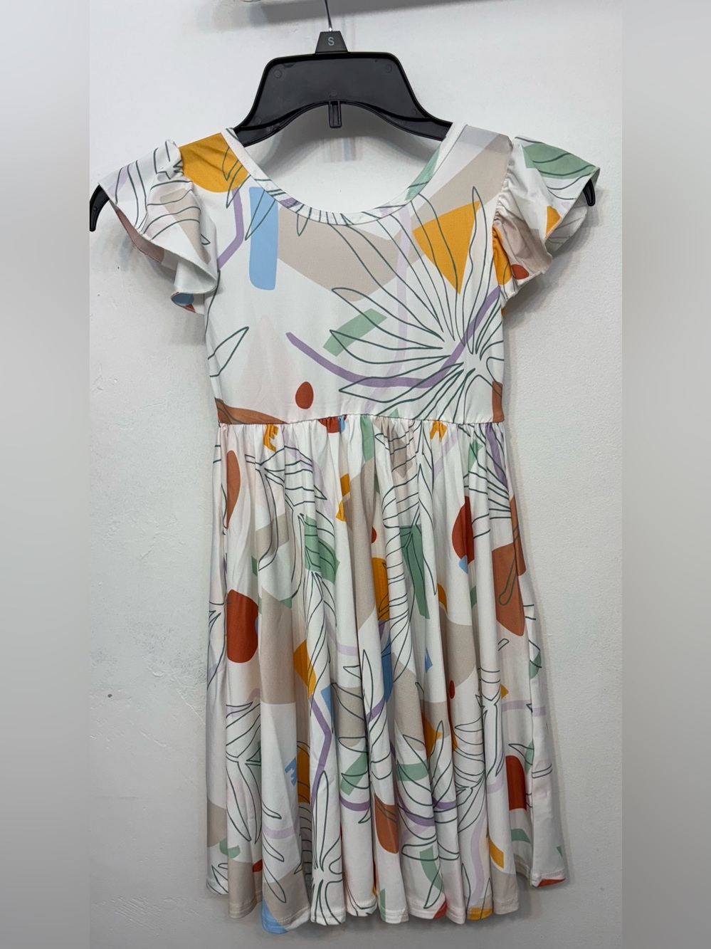Dot Dot Smile White & Pastel Geometric Flutter Sleeved Dress Girls Size 7 NWT